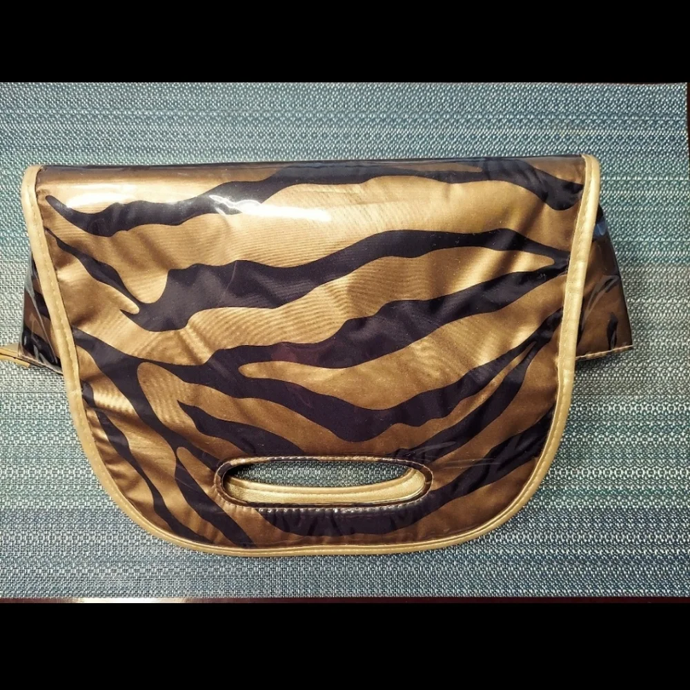 Y2K Nordstrom Exclusive Vintage XL Clutch Makeup Pouch Toiletry Bag Zebra EUC!